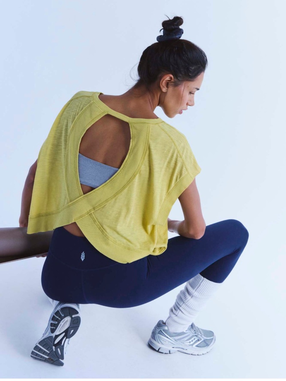 Free People MOVEMENT My Time Printed Layer Tee NWT Honeydew Chartreuse